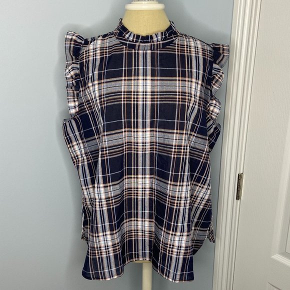 LOFT Tops - ♠ Loft Navy Plaid Sleeveless Tank Top Blouse Size - XL ♠